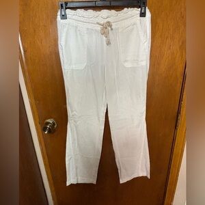 Angel kiss small white 60% linen pants wide leg with hemp draw string sailor